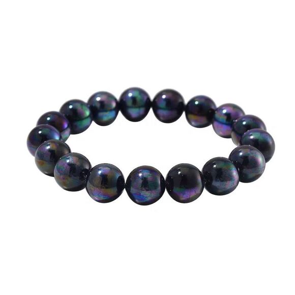 Peacock Color Shell Pearl 12mm Stretch Bracelet New - Picture 1 of 4
